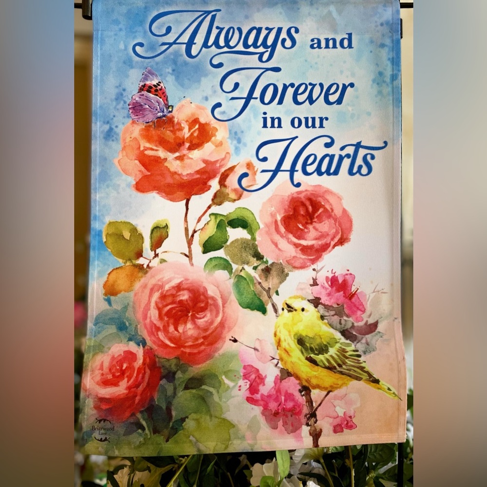 Always and Forever in our Hearts Flag Floral Canvas Art with Bird and Butterfly